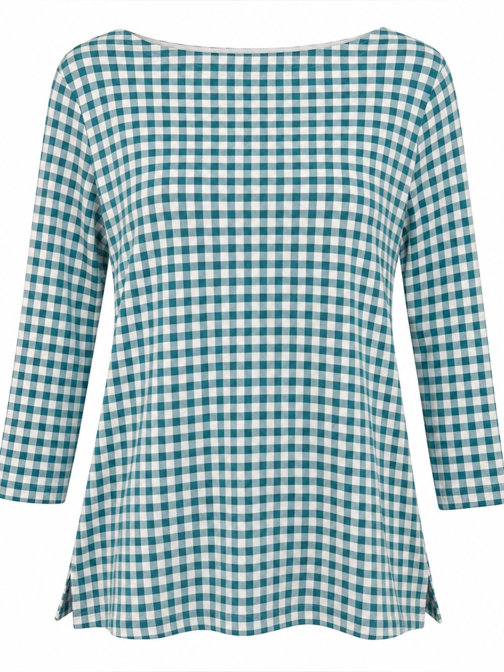 Lands' End Teal and White Gingham Long Sleeve Top